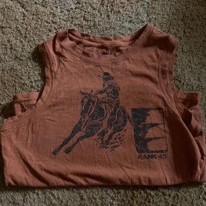 Rust orange wide arm tank top with barrel racer